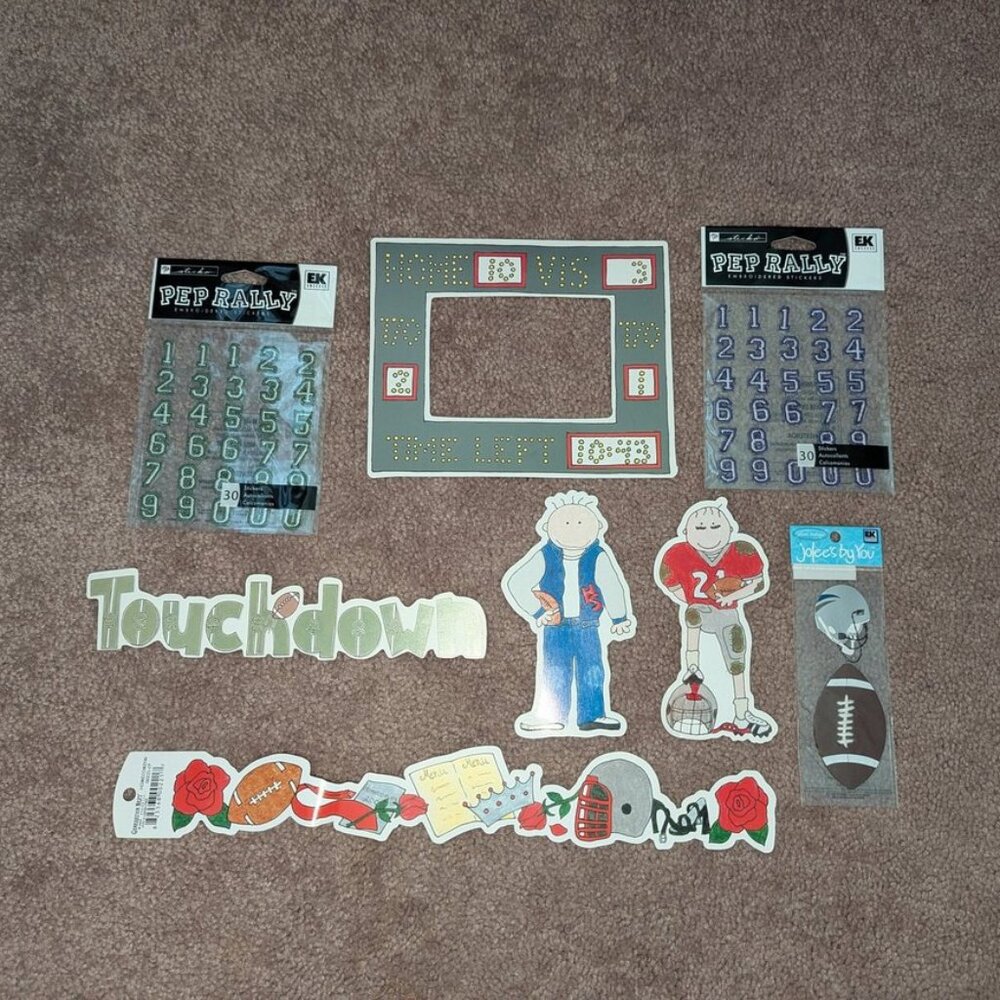 NEW Lot 8 Football Player Homecoming Scrapbook Dimensional Stickers Cut Out Game